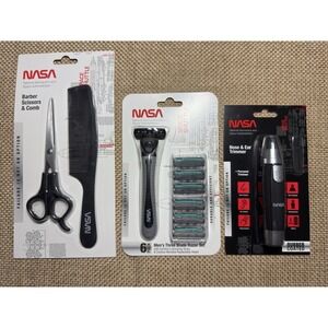 NASA Razor Set Nose Ear Trimmer Scissors Comb Razors Refill Mens Toiletry Kit